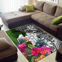 Kosrae Area Rug White - Turtle Plumeria Banana Leaf - Polynesian Pride