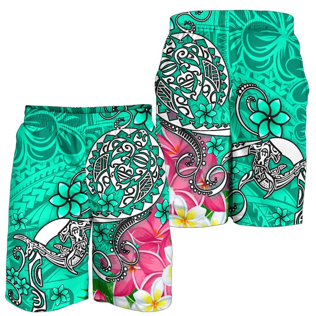 Polynesian Men's Shorts - Turtle Plumeria Turquoise Color - Polynesian Pride