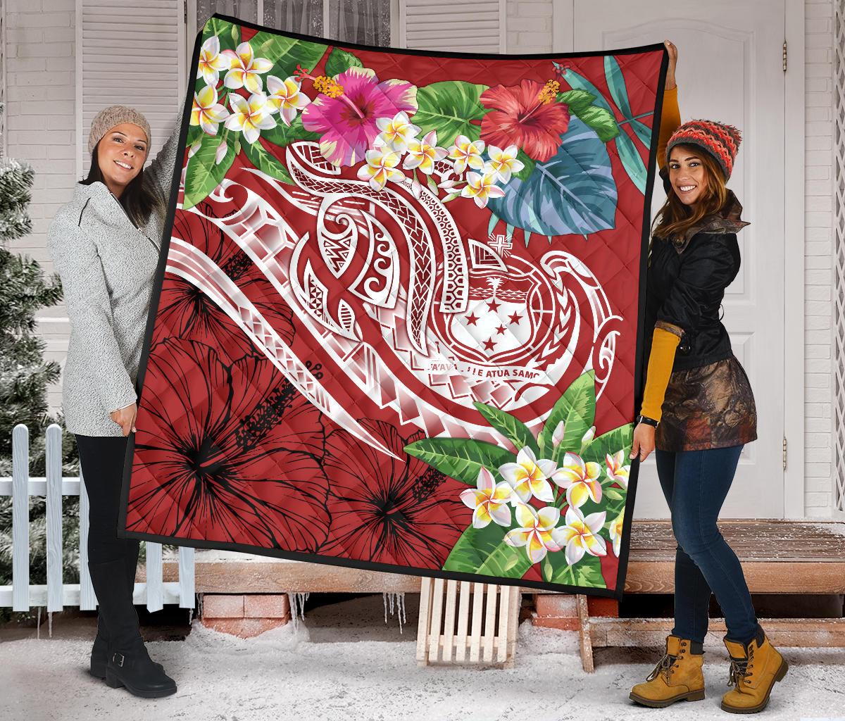 Polynesian Samoa Premium Quilt - Summer Plumeria (Red) - Polynesian Pride