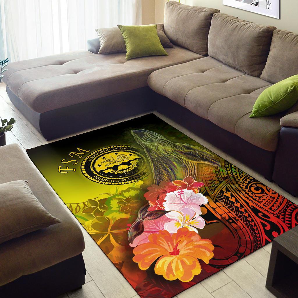 Federated States of Micronesia Area Rug - Humpback Whale with Tropical Flowers (Yellow) - Polynesian Pride