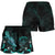 Palau Polynesian Women's Shorts - Turtle With Blooming Hibiscus Turquoise - Polynesian Pride