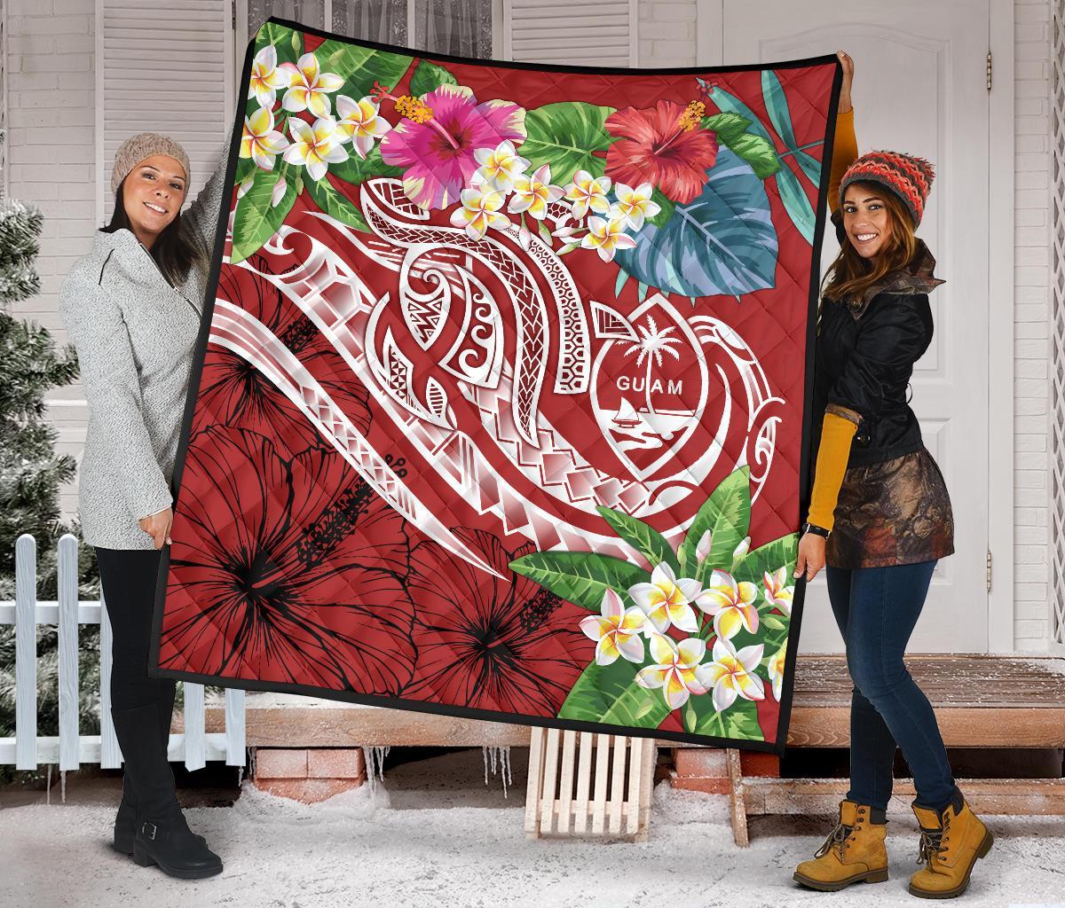 Guam Polynesian Premium Quilt - Summer Plumeria (Black) - Polynesian Pride