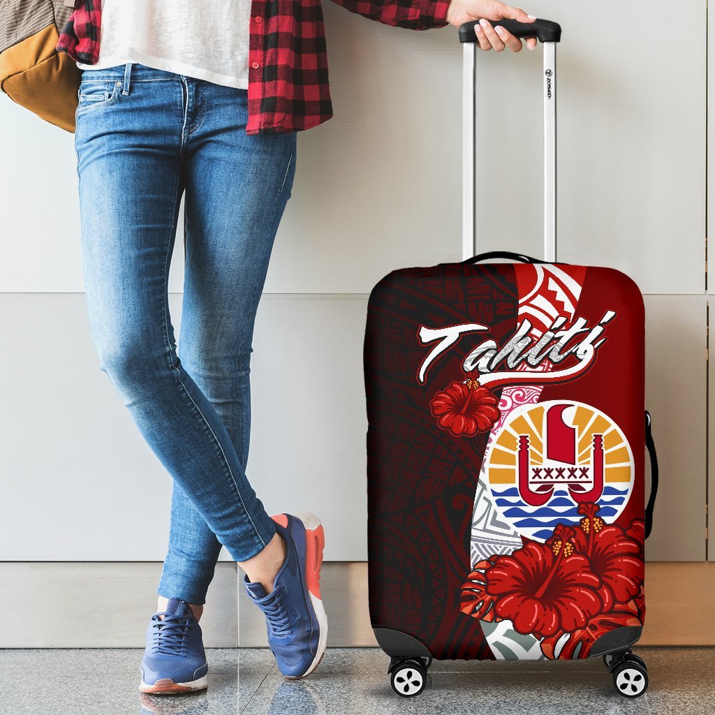 Tahiti Polynesian Luggage Covers - Coat Of Arm With Hibiscus - Polynesian Pride