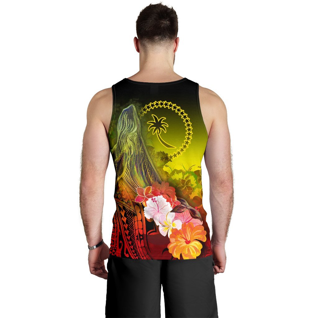 Custom Personalised Chuuk Men's Tank Top - Humpback Whale with Tropical Flowers (Yellow) - Polynesian Pride