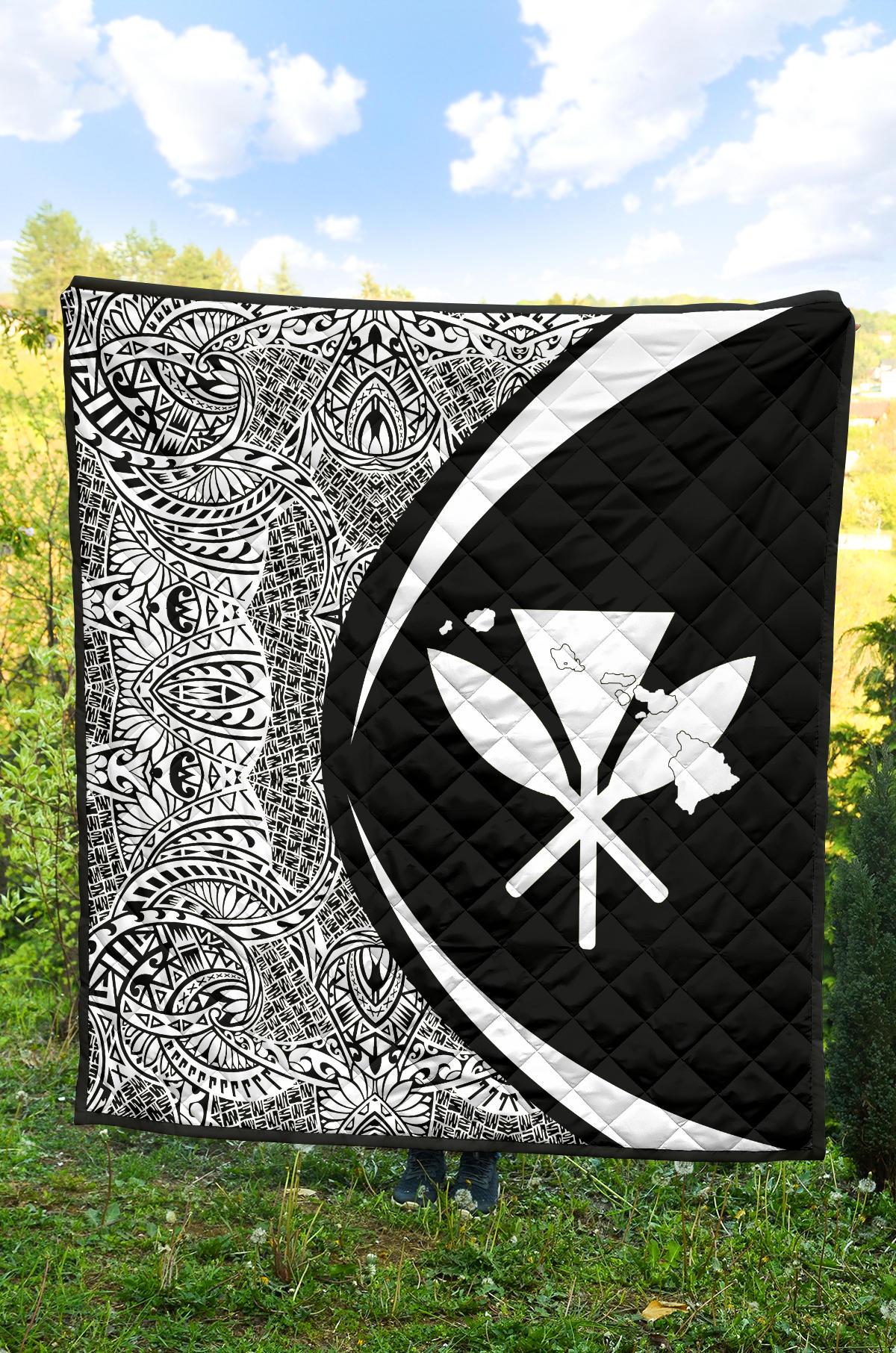 Hawaii Kanaka Polynesian Black And White Premium Quilt - Circle Style Black And White - Polynesian Pride