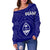 Guam Women's Off Shoulder Sweater - Guam Seal With Polynesian Tattoo Style (Blue) - Polynesian Pride