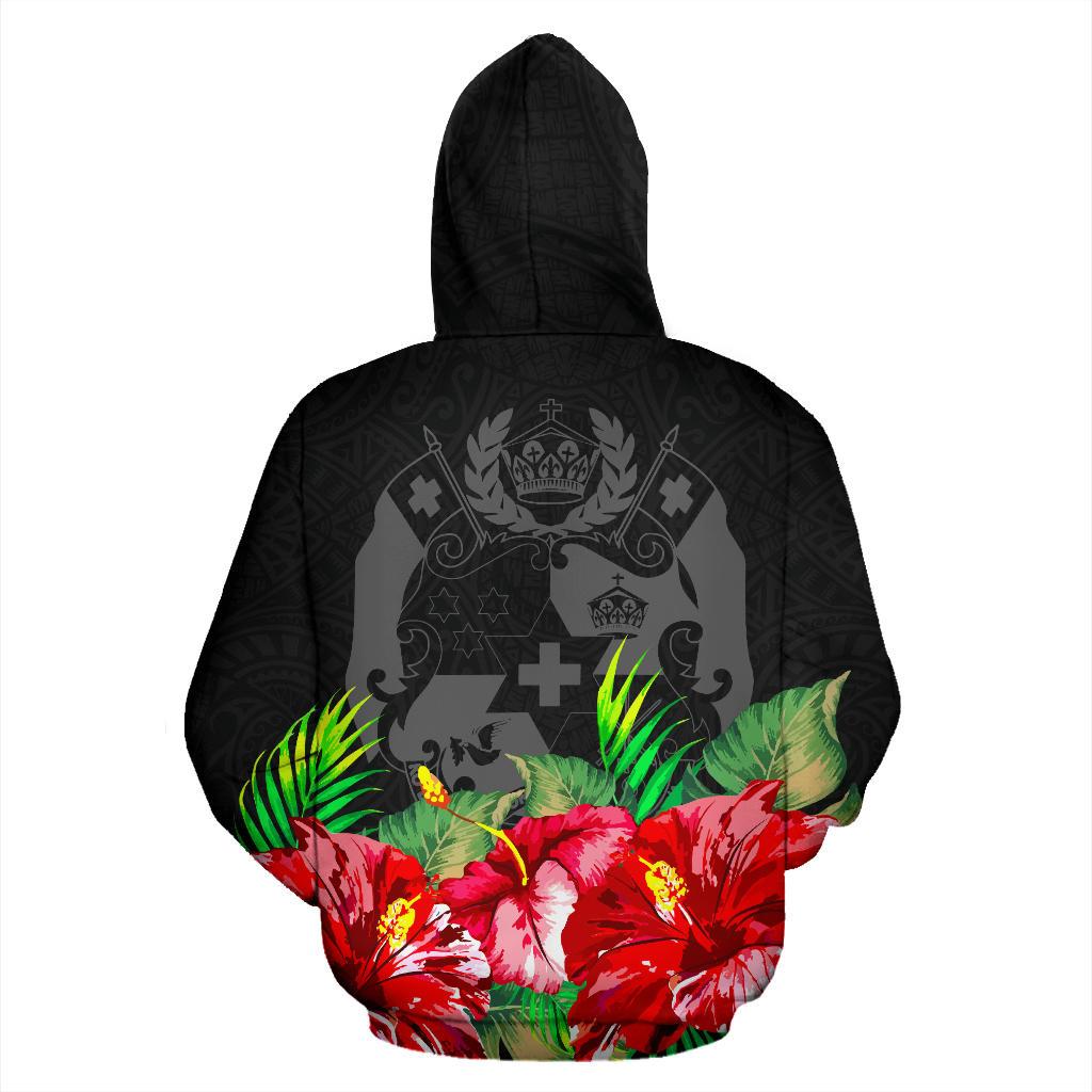 Tonga Polynesian Hoodie Black Hibiscus - Polynesian Pride