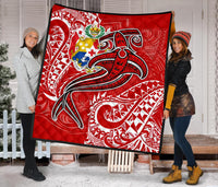 Tonga Premium Quilt - Red Shark Polynesian Tattoo - Polynesian Pride