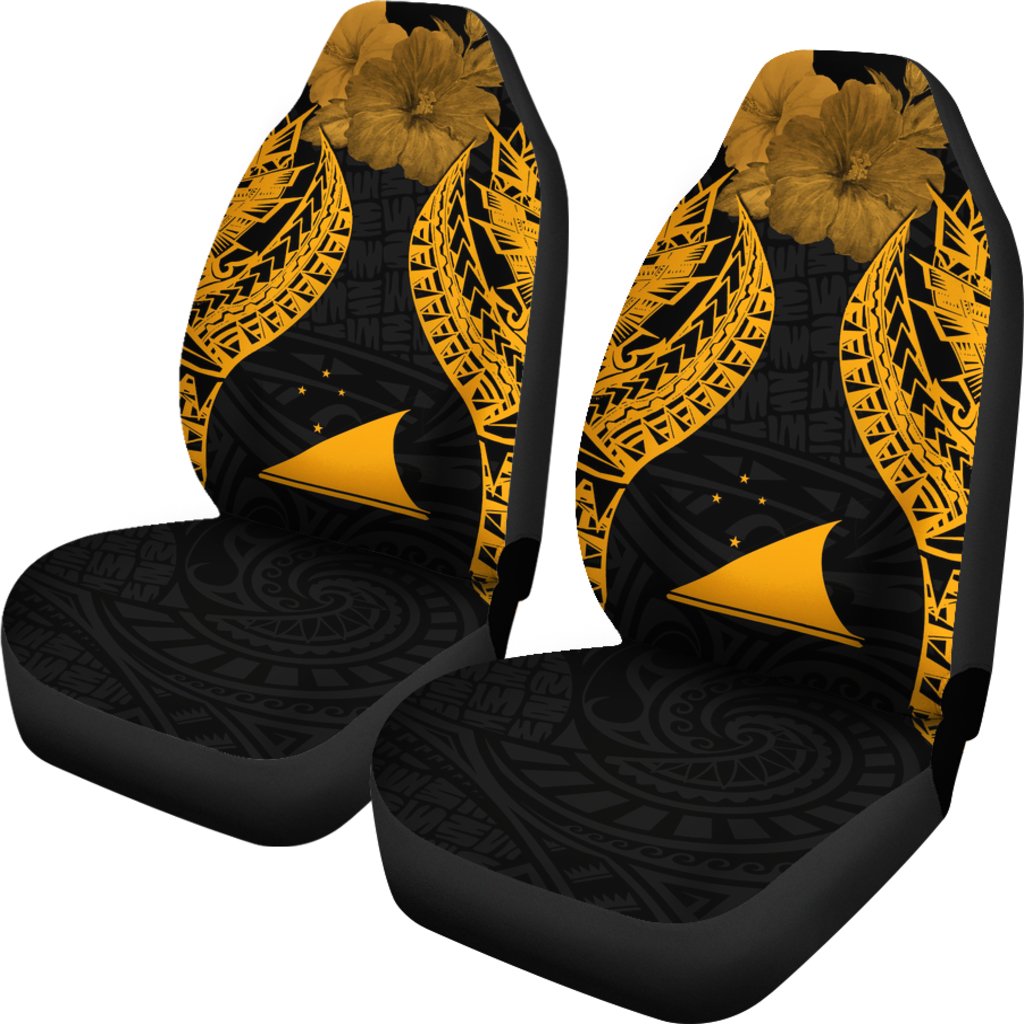 Tokelau Polynesian Car Seat Covers Pride Seal And Hibiscus Gold - Polynesian Pride