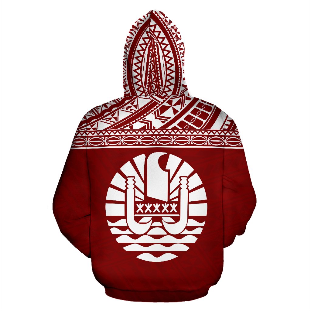 Tahiti Pollynesian ll Over Custom Hoodie Red Horizontal - Polynesian Pride