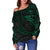 Hawaii Polynesian Custom Personalised Women's Off Shoulder Sweater - Green Tribal Wave - Polynesian Pride