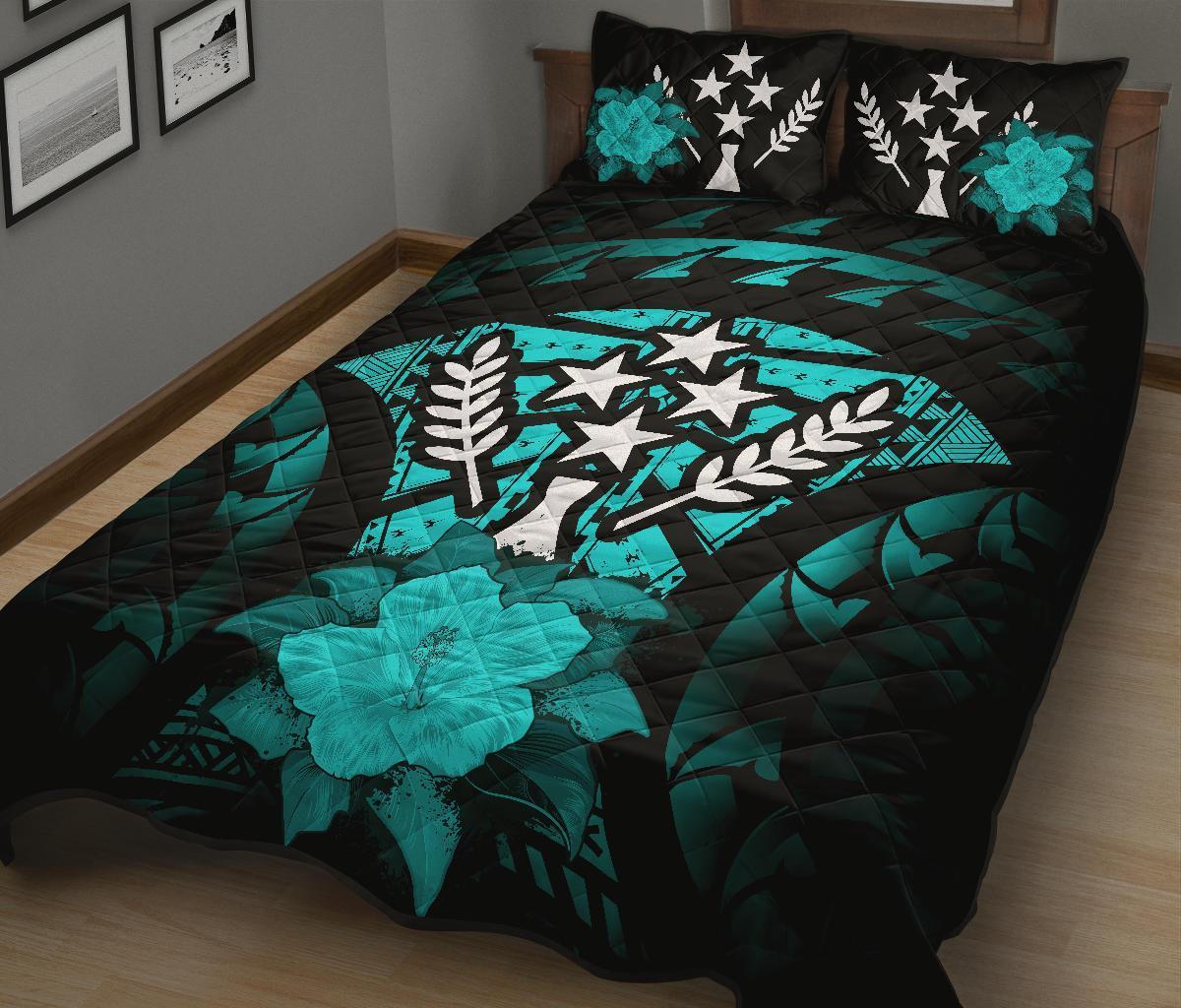 Kosrae Polynesian Quilt Bed Set Hibiscus Turquoise - Polynesian Pride