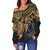 Vanuatu Polynesian Women's Off Shoulder Sweater - Gold Turtle - Polynesian Pride