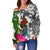 Vanuatu Women's Off Shoulder Sweater White - Turtle Plumeria Banana Leaf - Polynesian Pride