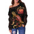 Samoa Polynesian Women's Off Shoulder Sweater - Turtle With Blooming Hibiscus Gold - Polynesian Pride