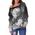 Tahiti Custom Personalised Women's Off Shoulder Sweater - Humpback Whale with Tropical Flowers (White) - Polynesian Pride