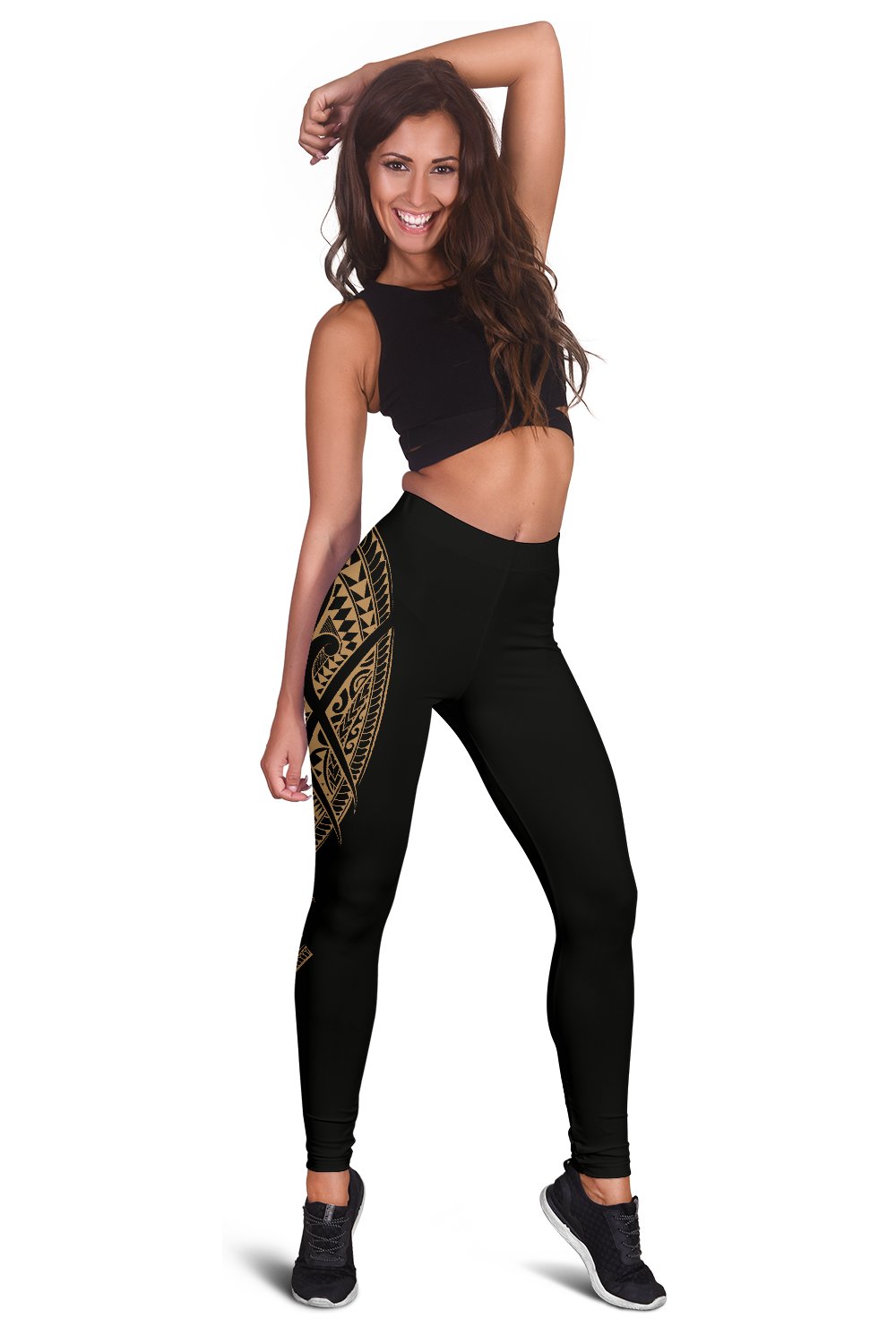 Hawaii State Tattoo Swirly Gold Polynesian Women's Leggings - Polynesian Pride