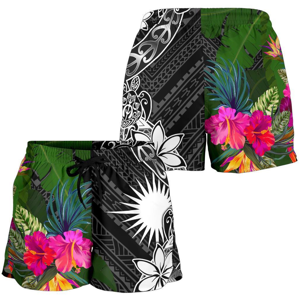 Marshall Islands Women Shorts - Turtle Plumeria Banana Leaf - Polynesian Pride