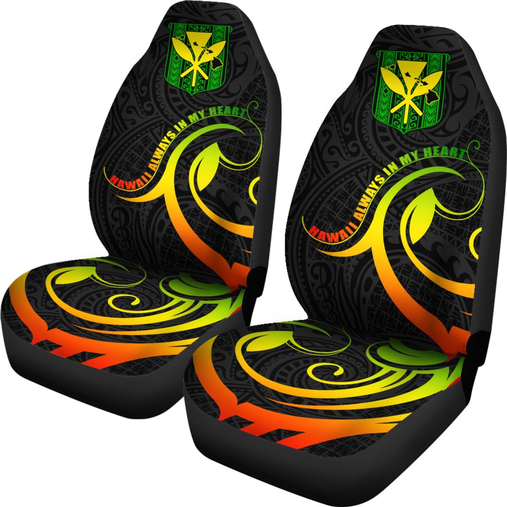 Hawaiian Kanaka Car Seat Covers Hawaii Always In My Heart AH Universal Fit Black - Polynesian Pride