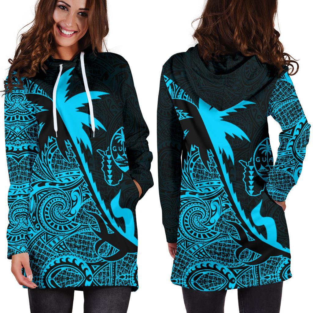 Guam Hoodie Dress - Guam Flag Coconut Tree Blue K4 Blue - Polynesian Pride