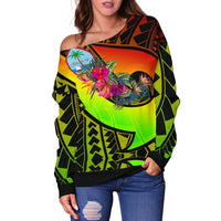 Guam Women's Off Shoulder - Polynesian Hook And Hibiscus (Raggae) - Polynesian Pride