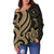 Chuuk Women Off Shoulder Sweater - Gold Tentacle Turtle - Polynesian Pride