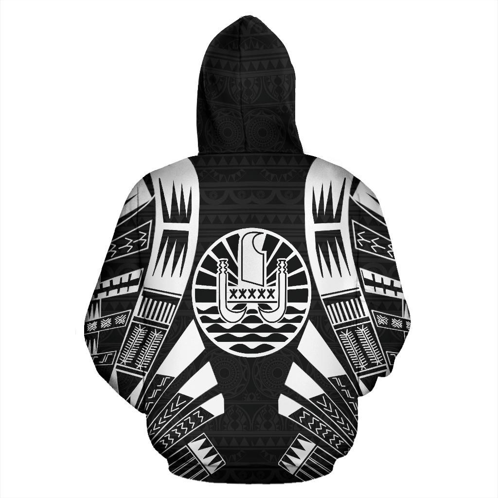 French Polynesia All Over Custom Zip up Hoodie Black Tattoo Style - Polynesian Pride