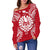 French Polynesia Polynesian Shoulder Sweater Map Red White - Polynesian Pride