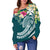 Wallis and Futuna Polynesian Women's Off Shoulder Sweater - Summer Plumeria (Turquoise) - Polynesian Pride