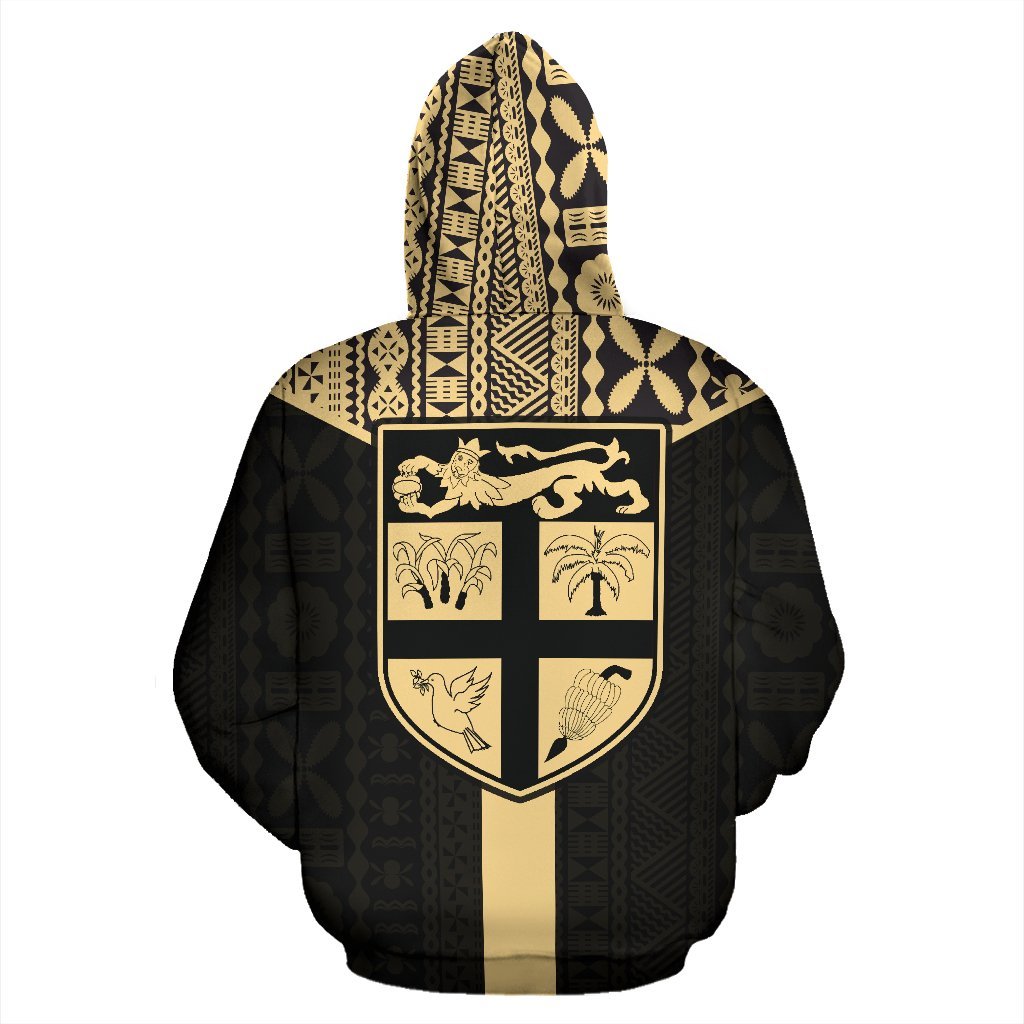 Fiji Tapa Zip Hoodie Fiji Flag Black A6 - Polynesian Pride