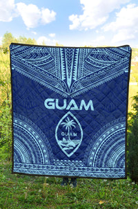 Guam Premium Quilt - Guam Coat Of Arms Polynesian Chief Blue Version - Polynesian Pride