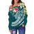 YAP Polynesian Women's Off Shoulder Sweater - Summer Plumeria (Turquoise) - Polynesian Pride