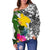 Papua New Guinea Women's Off Shoulder Sweater White - Turtle Plumeria Banana Leaf - Polynesian Pride