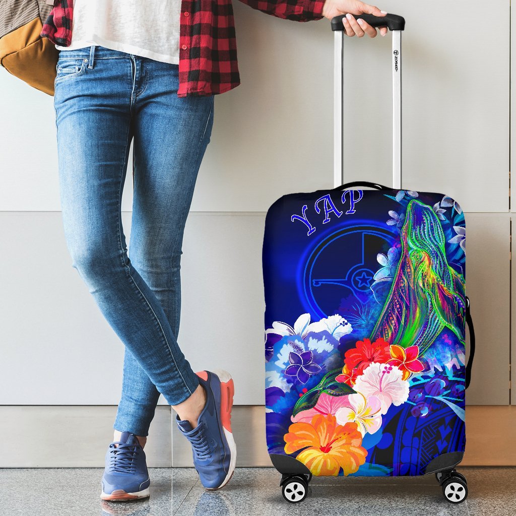 Yap Luggage Covers - Humpback Whale with Tropical Flowers (Blue) Blue - Polynesian Pride