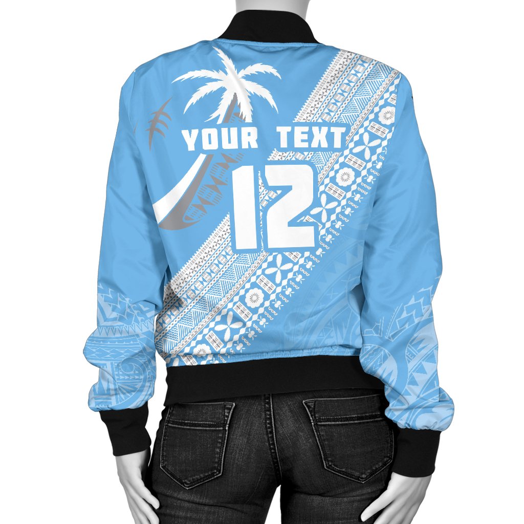 (Custom Personalised) Fiji Tapa Rugby Women Bomber Jacket version Style You Win - Blue - Polynesian Pride