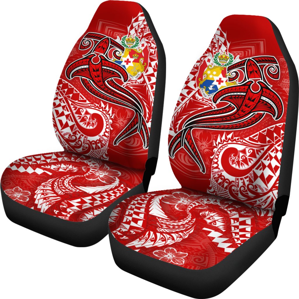 Tonga Car Seat Covers - Red Shark Polynesian Tattoo - Polynesian Pride