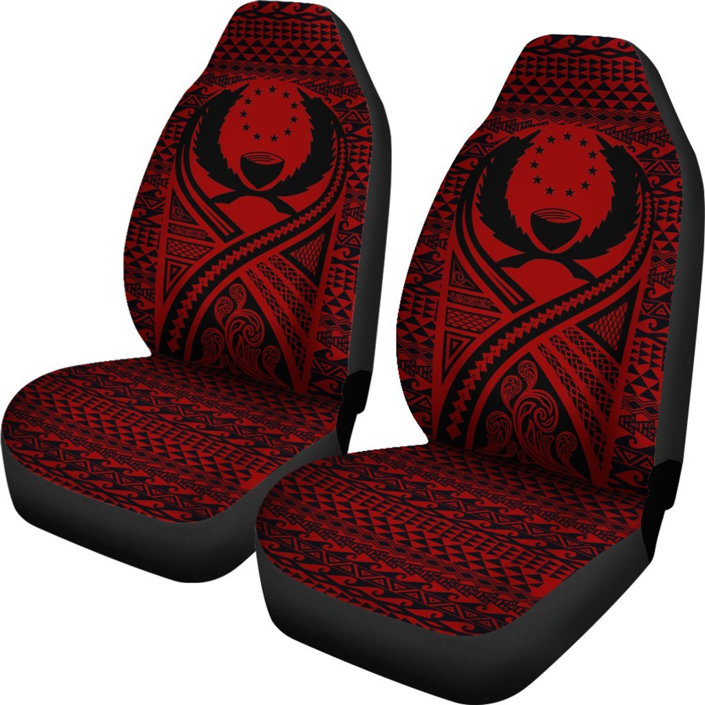 Pohnpei Car Seat Cover - Pohnpei Flag Polynesian Tattoo Red - Polynesian Pride