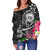 Hawaii Polynesian Women's Off Shoulder Sweater - Hawaii Seal With Turtle Plumeria (Black) - Polynesian Pride