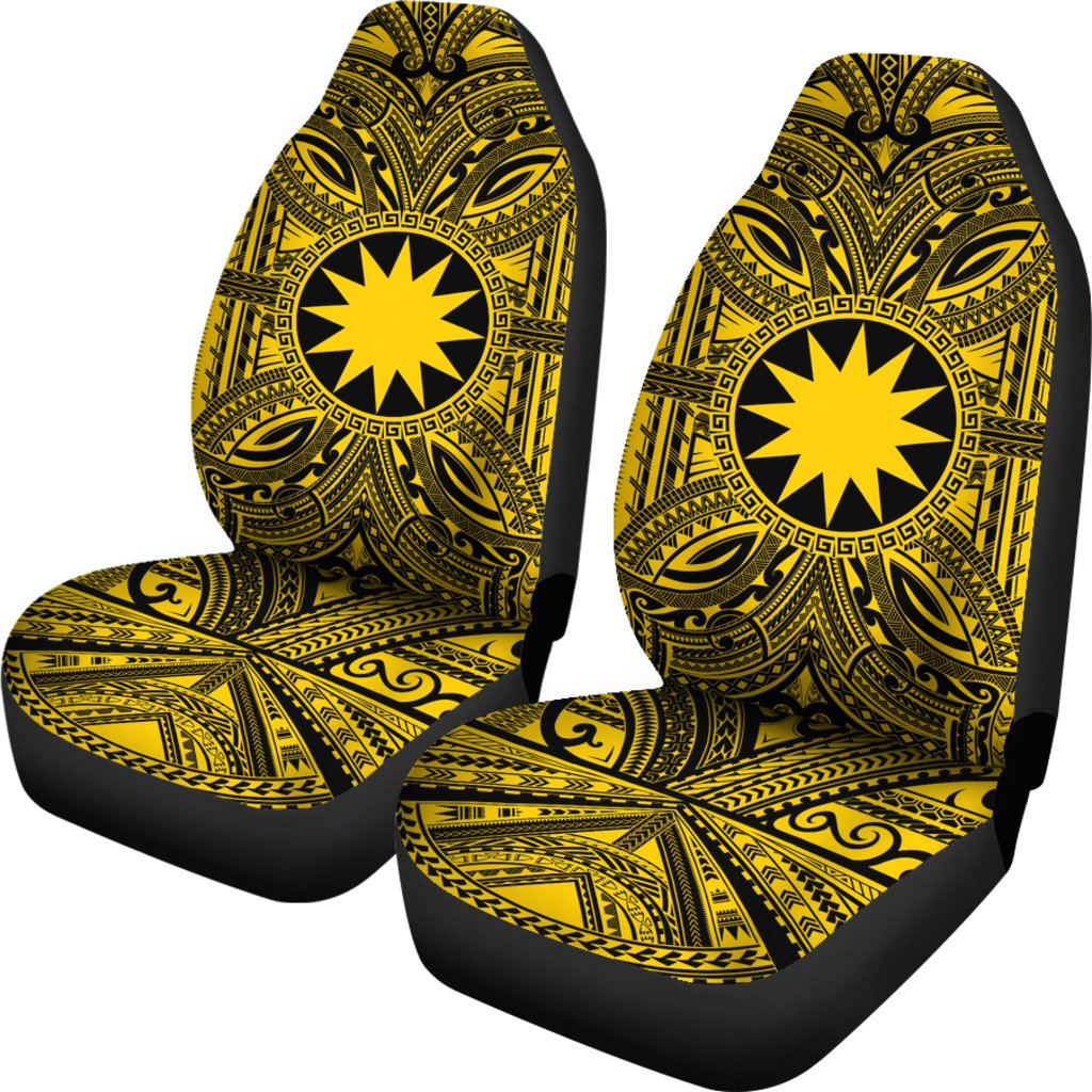 Nauru Car Seat Cover - Nauru Coat Of Arms Polynesian Gold Black - Polynesian Pride