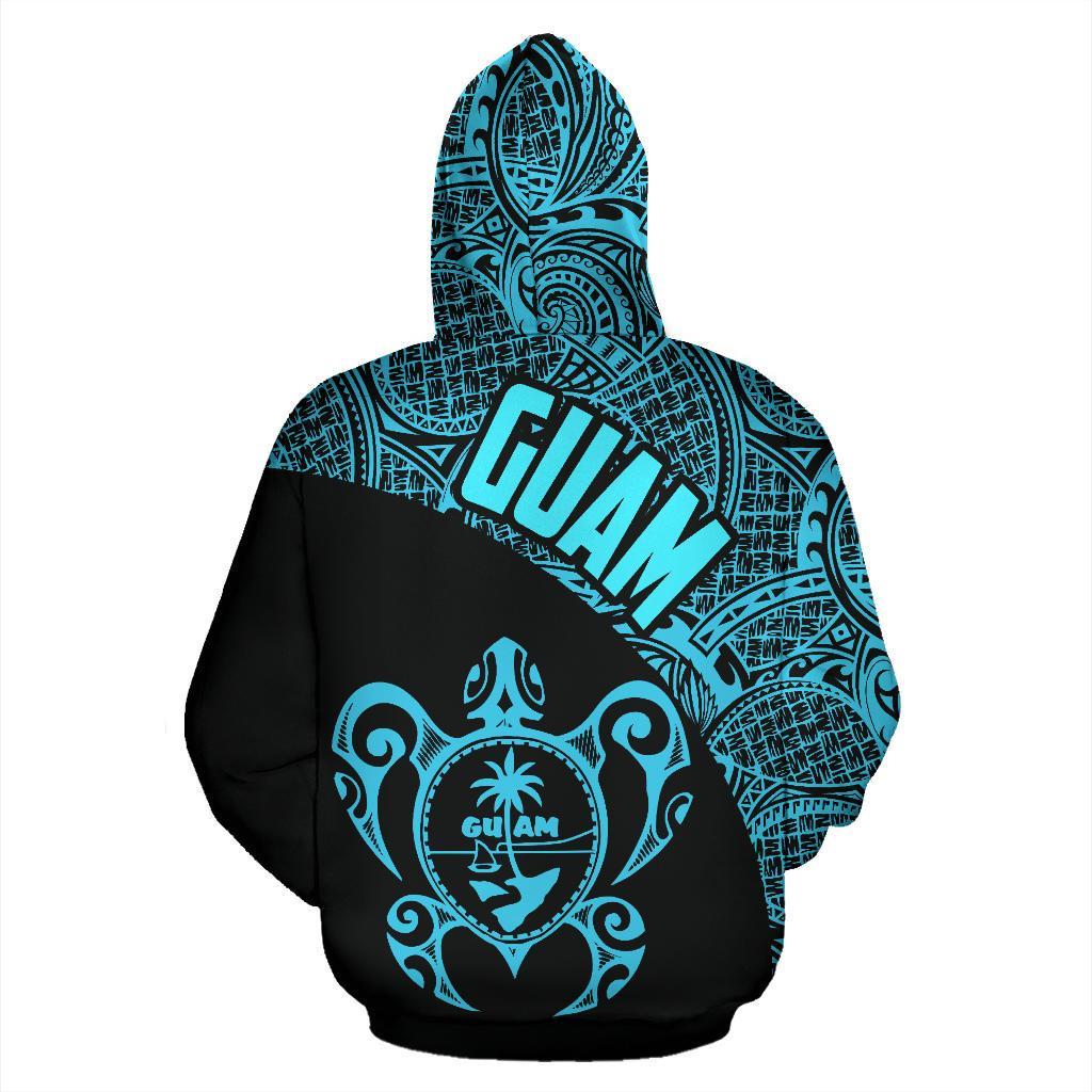 Guam Zip up Hoodie Guam Coat of Arm In Turtle Polynesian Tattoo Blue - Polynesian Pride
