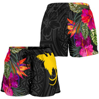 Papua New Guinea All Over Print Women's Shorts - Hibiscus Polynesian Pattern Women Black - Polynesian Pride