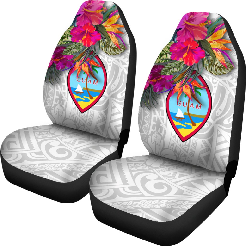 Guam Car Seat Covers Polynesian Hibiscus White Pattern - Polynesian Pride