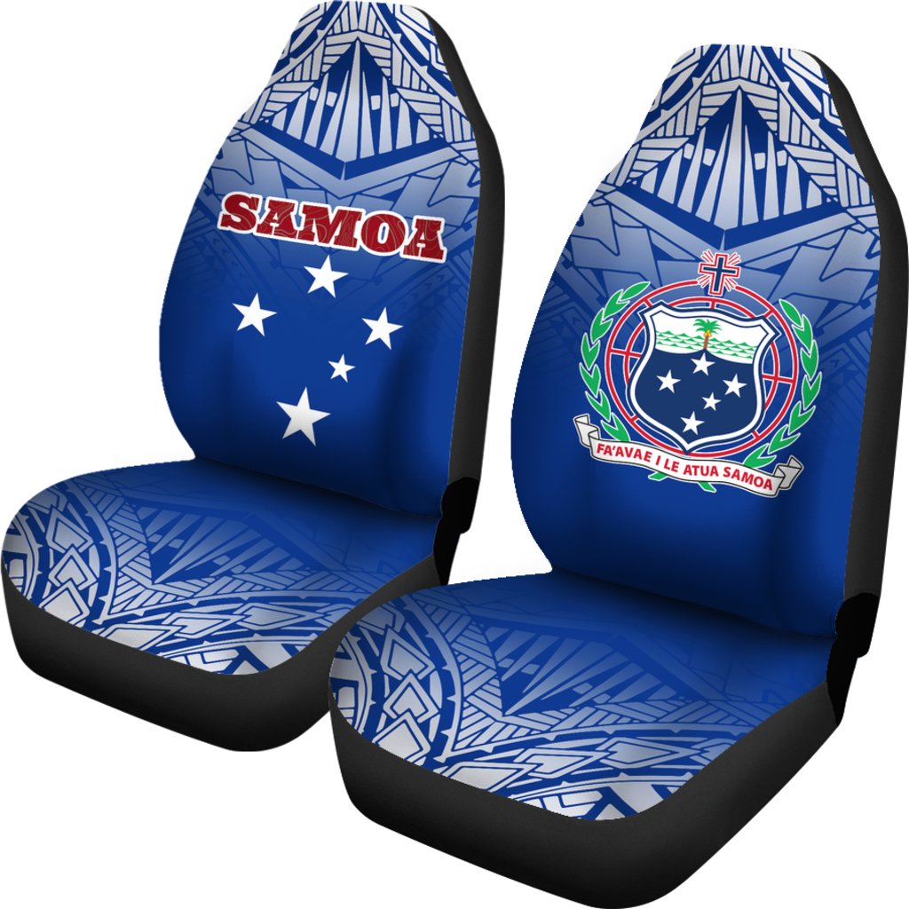 Samoa Car Seat Covers - Samoa Flag Coat Of Arms Polynesian Tattoo Fog Blue - Polynesian Pride