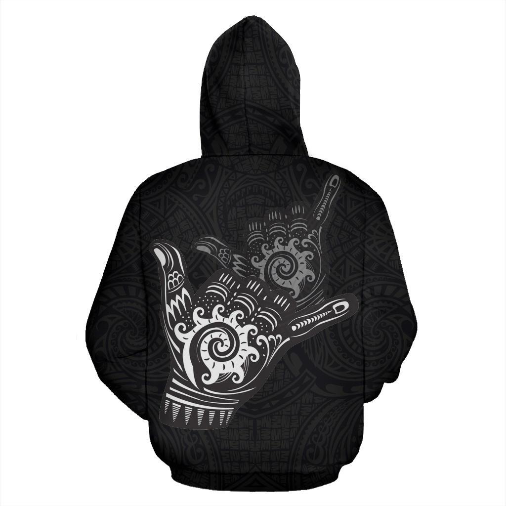 Hawaii All Over Hoodie Polynesian Shaka Hawaii Map Black - Polynesian Pride