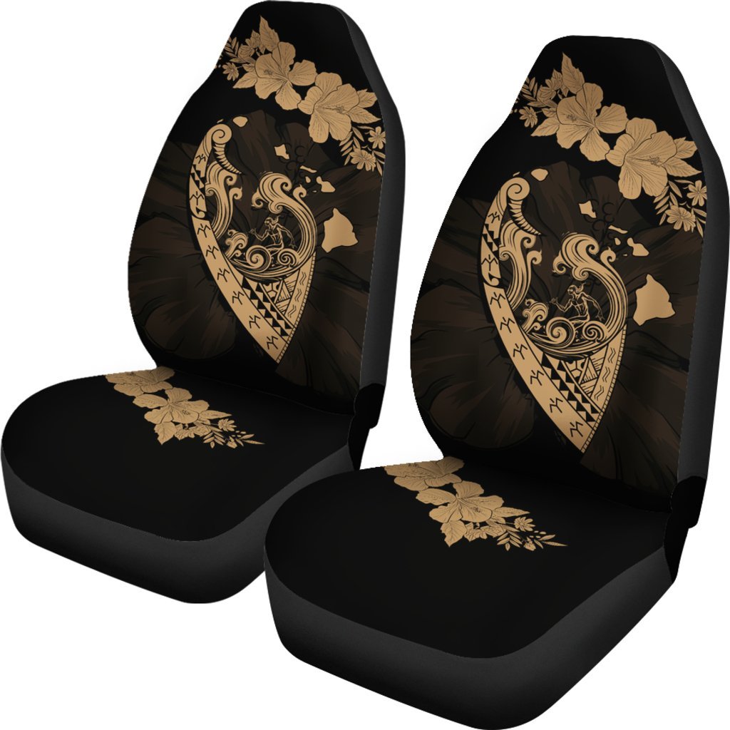 Hawaii Hibiscus Banzai Surfing Car Seat Cover Gold Universal Fit Gold - Polynesian Pride