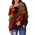 Hawaii Polynesian Women's Off Shoulder Sweater - Plumeria Flowers And Waves - Polynesian Pride