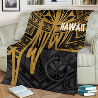 Hawaii Premium Blanket - Kanaka Maoli With Polynesian Pattern In Heartbeat Style (Gold) - Polynesian Pride
