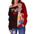 Tahiti Polynesian Women's Off Shoulder Sweater - Coat Of Arm With Hibiscus - Polynesian Pride