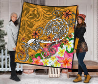 Polynesian Premium Quilt - Turtle Plumeria Gold Color - Polynesian Pride