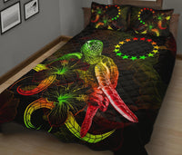 Cook Islands of Micronesia Polynesian Quilt Bed Set - Turtle With Blooming Hibiscus Reggae - Polynesian Pride